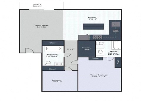 Floor plan for 2 beds, 2 baths, 1015 sqft